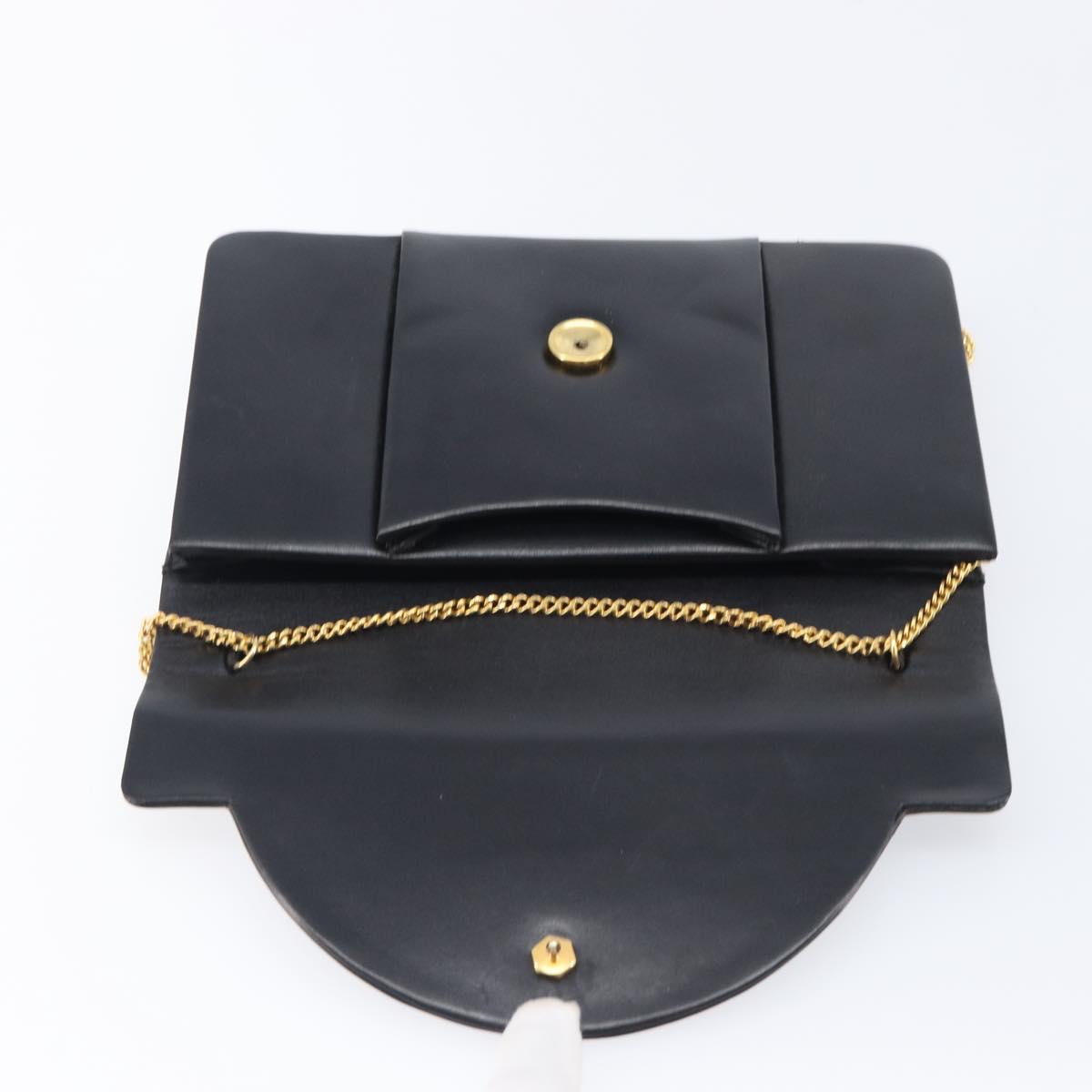 Christian Dior Chain Shoulder Bag Leather Black Gold Auth 176389