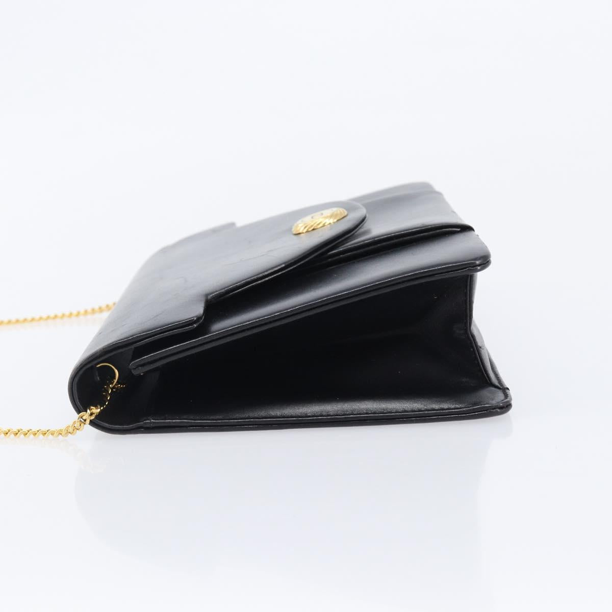 Christian Dior Chain Shoulder Bag Leather Black Gold Auth 176389