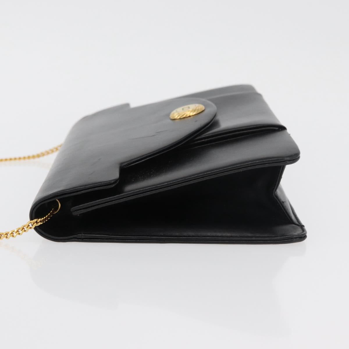 Christian Dior Chain Shoulder Bag Leather Black Gold Auth 176389A