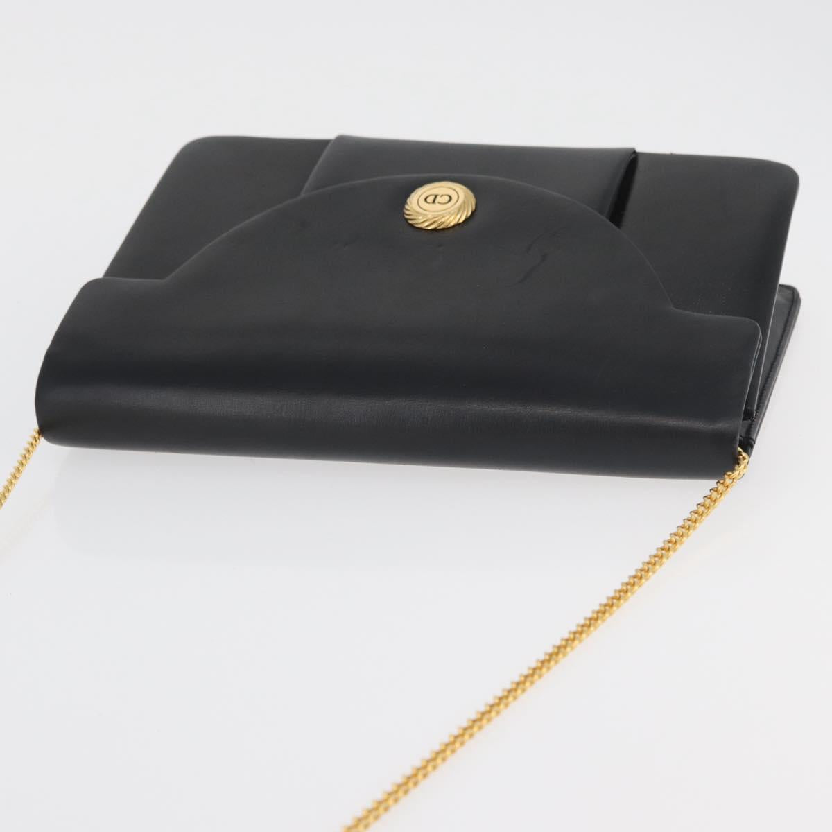 Christian Dior Chain Shoulder Bag Leather Black Gold Auth 176389A
