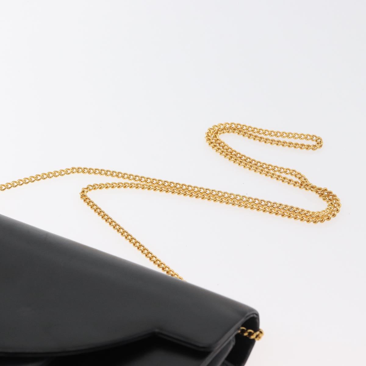 Christian Dior Chain Shoulder Bag Leather Black Gold Auth 176389A
