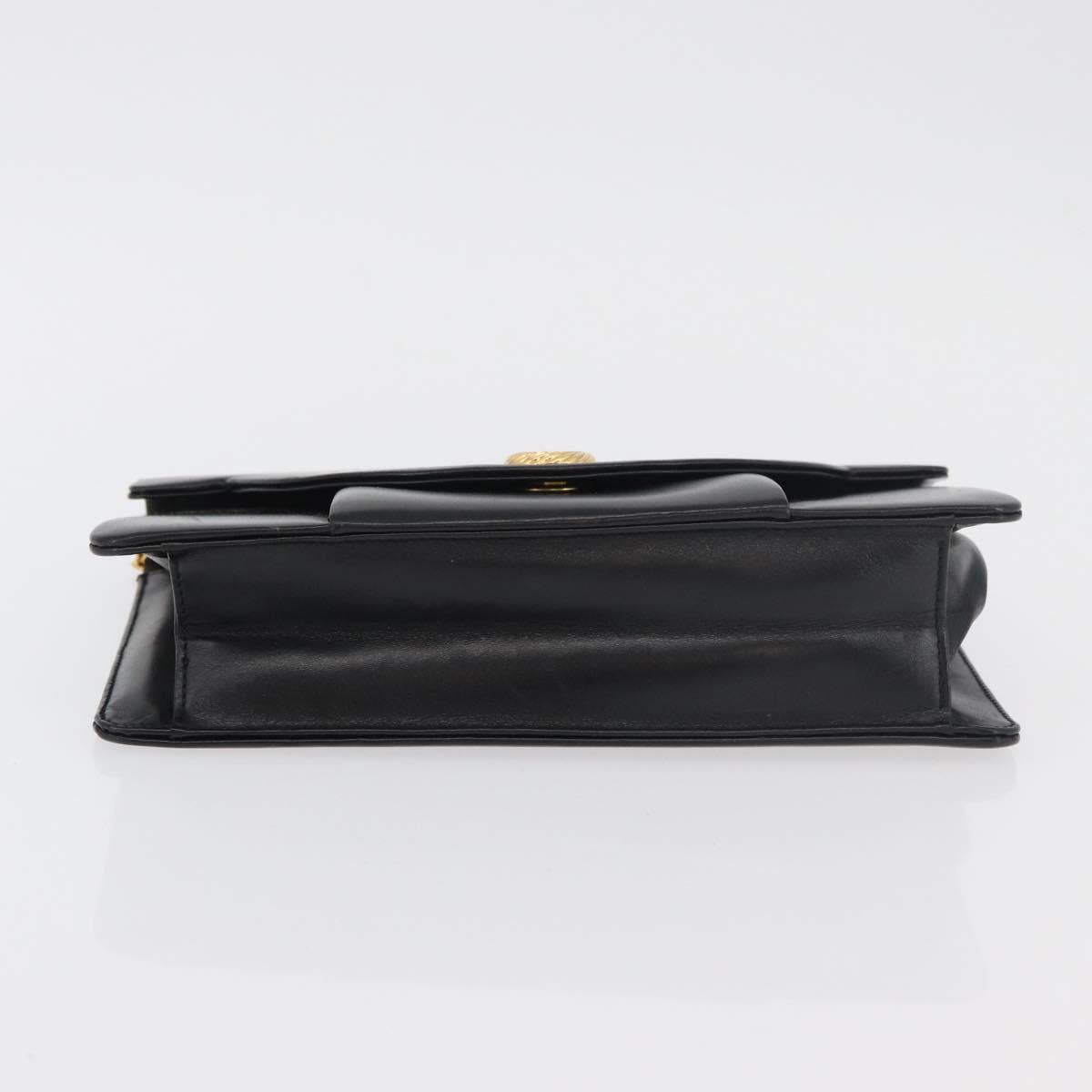 Christian Dior Chain Shoulder Bag Leather Black Gold Auth 176389A