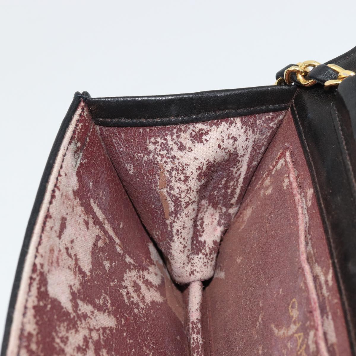 CHANEL Matelasse Chain Shoulder Bag Lamb Skin Black Gold CC Auth 176391
