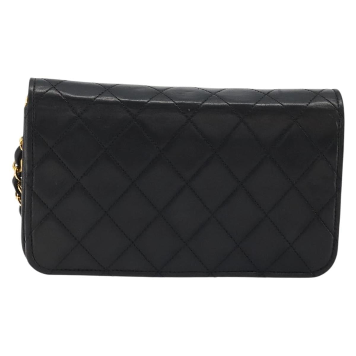 CHANEL Matelasse Chain Shoulder Bag Lamb Skin Black Gold CC Auth 176391