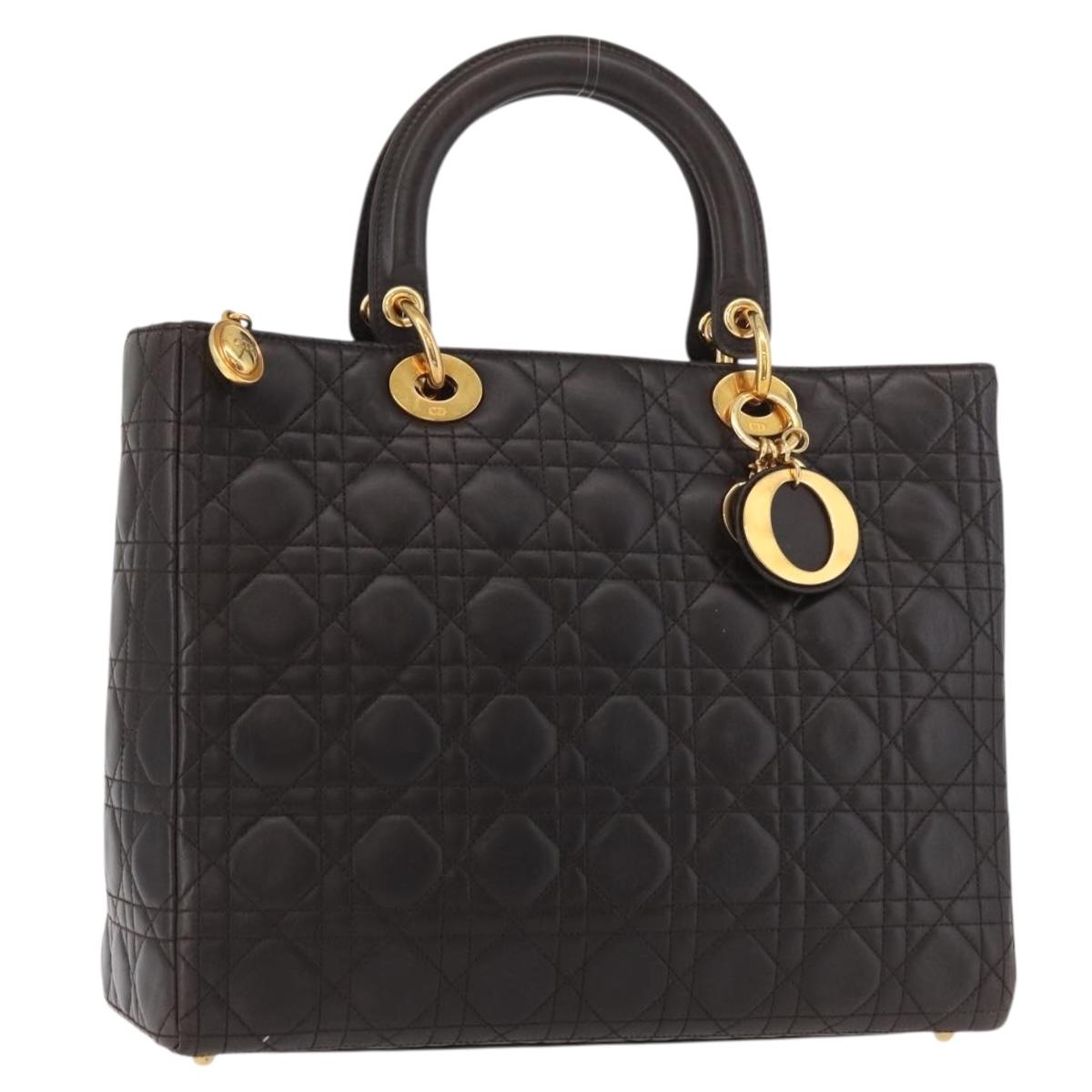 Christian Dior Canage Hand Bag Lamb Skin Brown Gold Auth 176393SAV