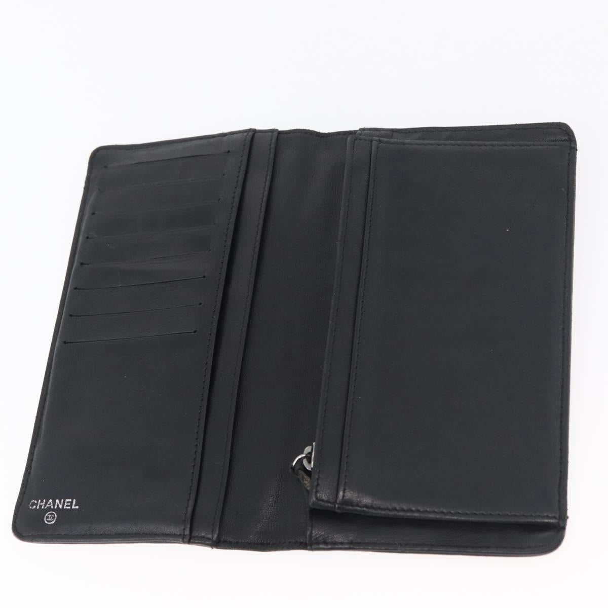 CHANEL Long Wallet Leather Black CC Auth 176410