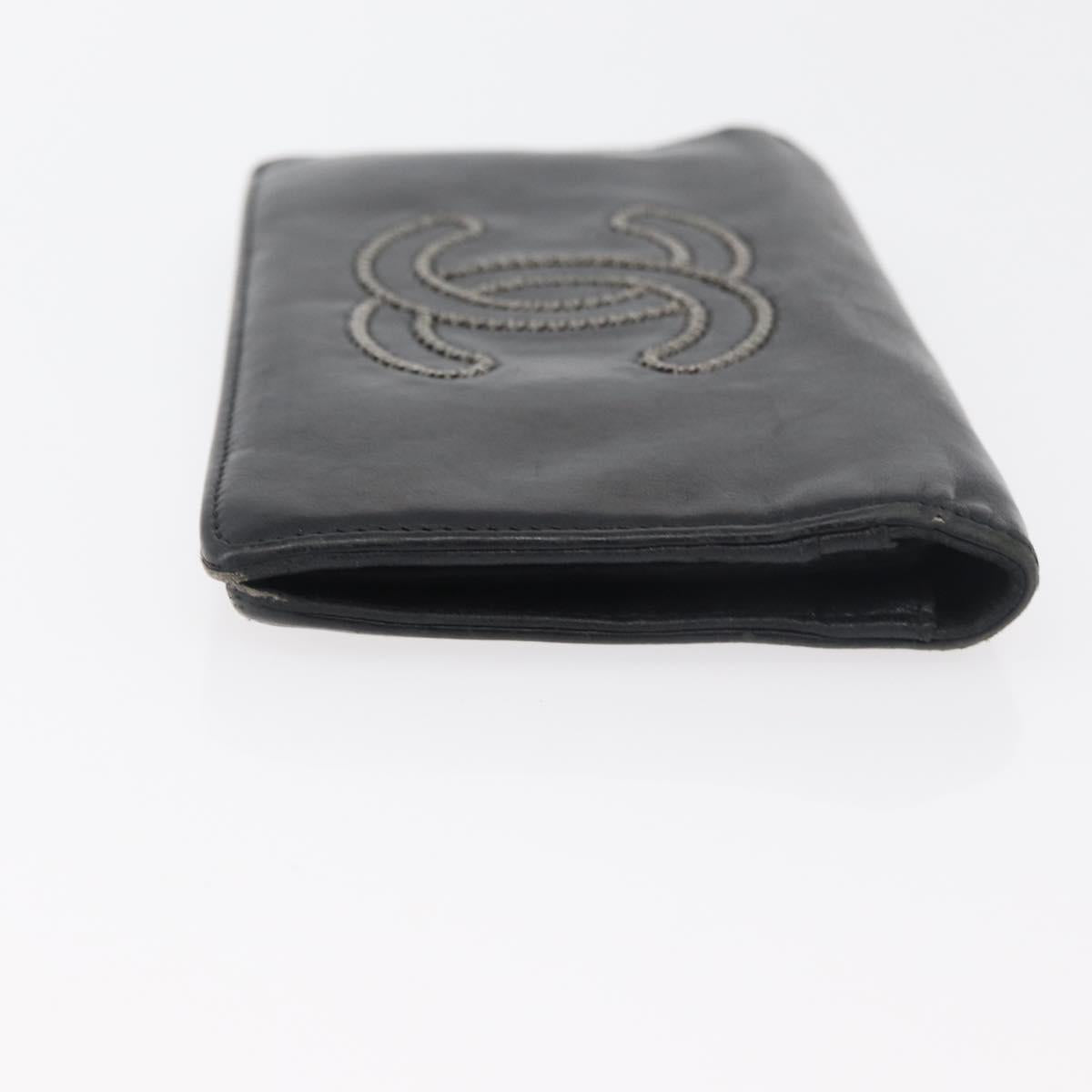 CHANEL Long Wallet Leather Black CC Auth 176410