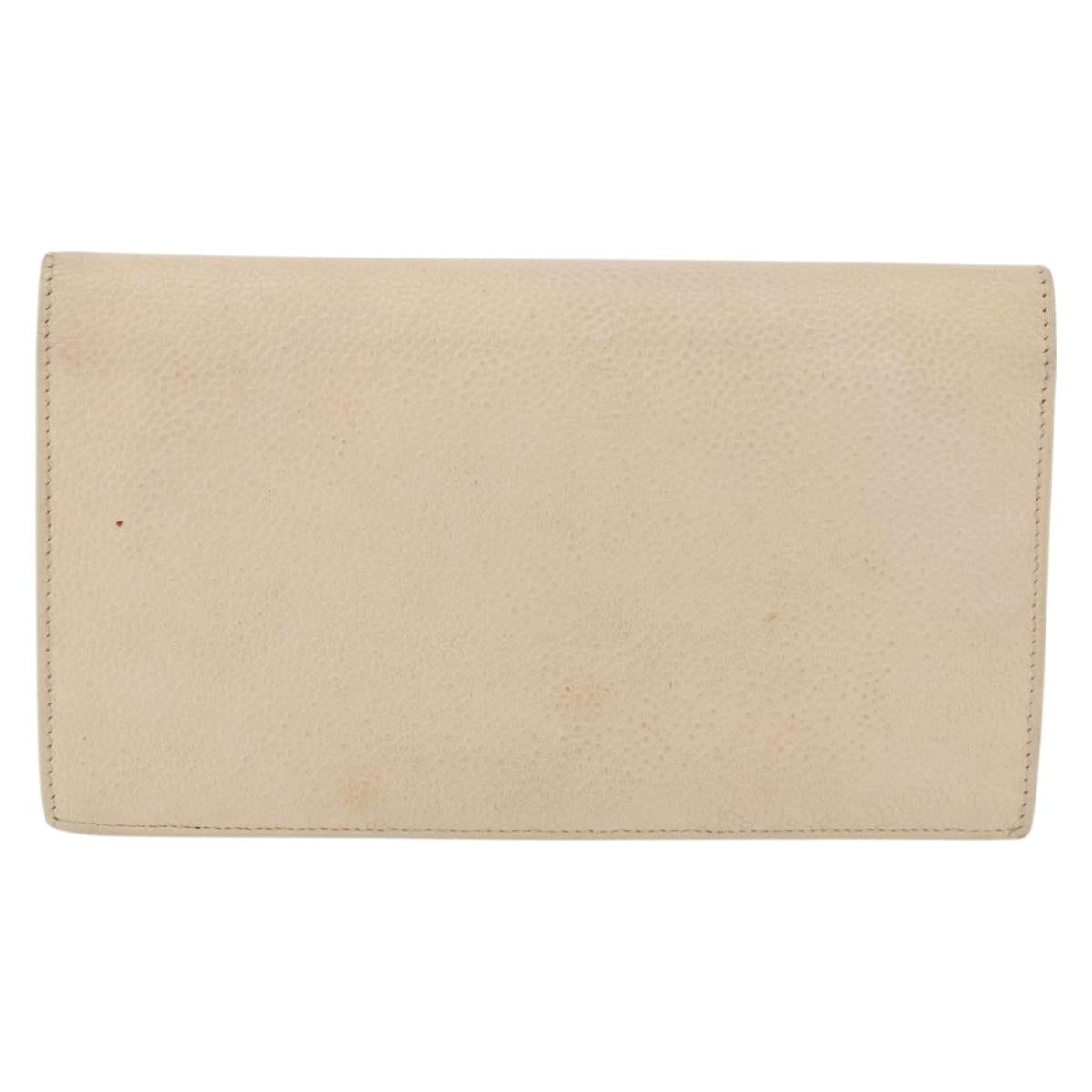 CHANEL Long Wallet Caviar Skin Beige Gold CC Auth 176411