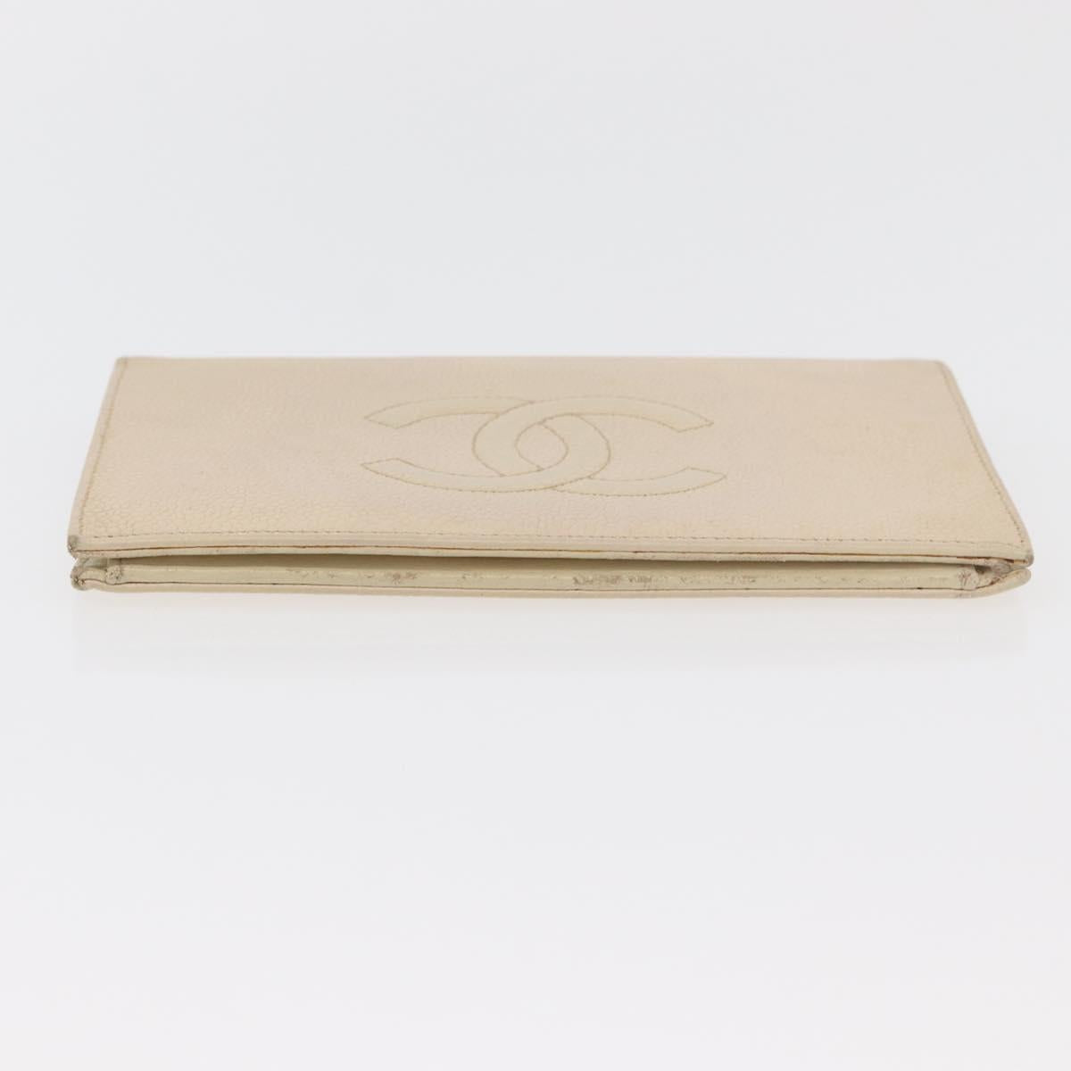 CHANEL Long Wallet Caviar Skin Beige Gold CC Auth 176411