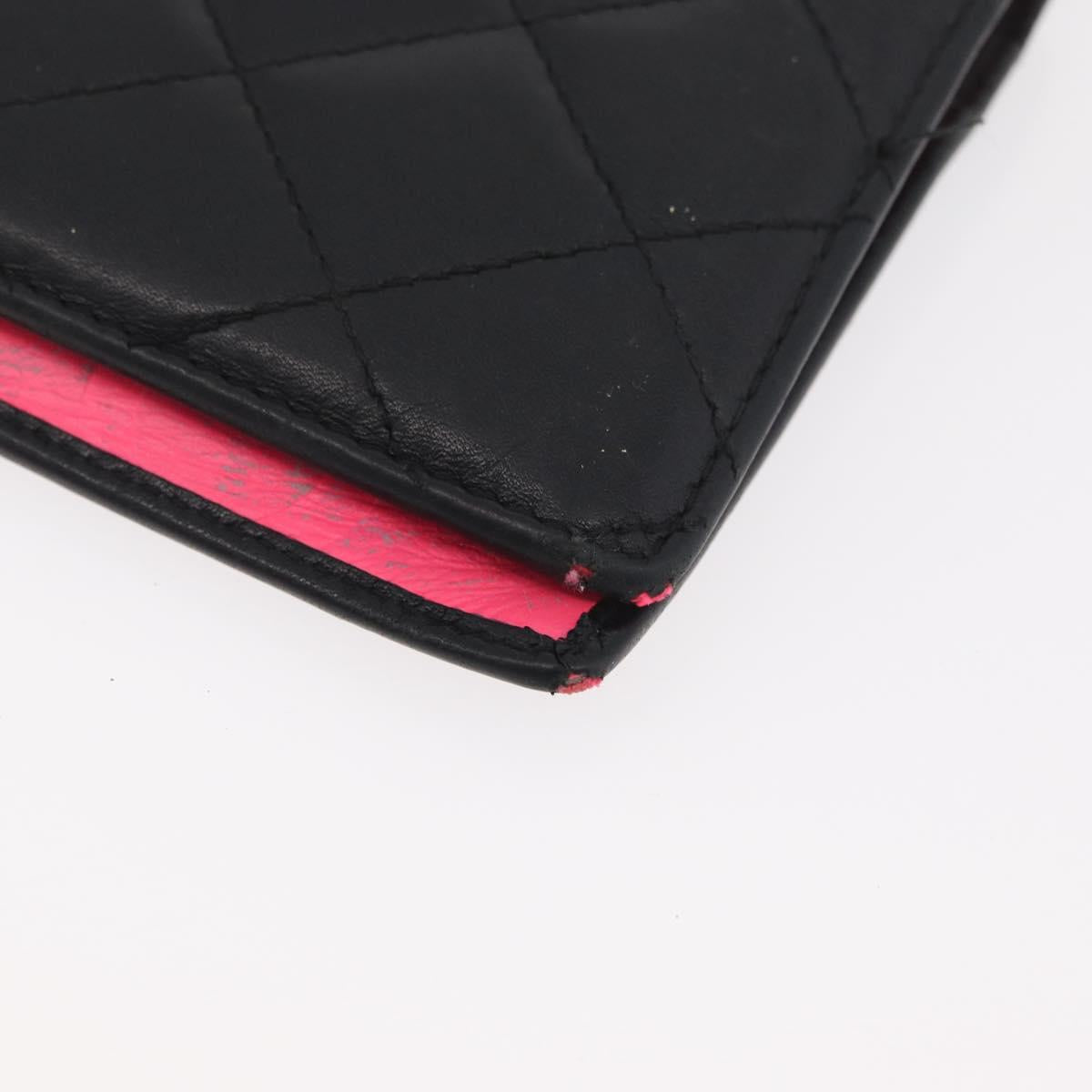 CHANEL Cambon Line Long Wallet Lamb Skin Black CC Auth 176412