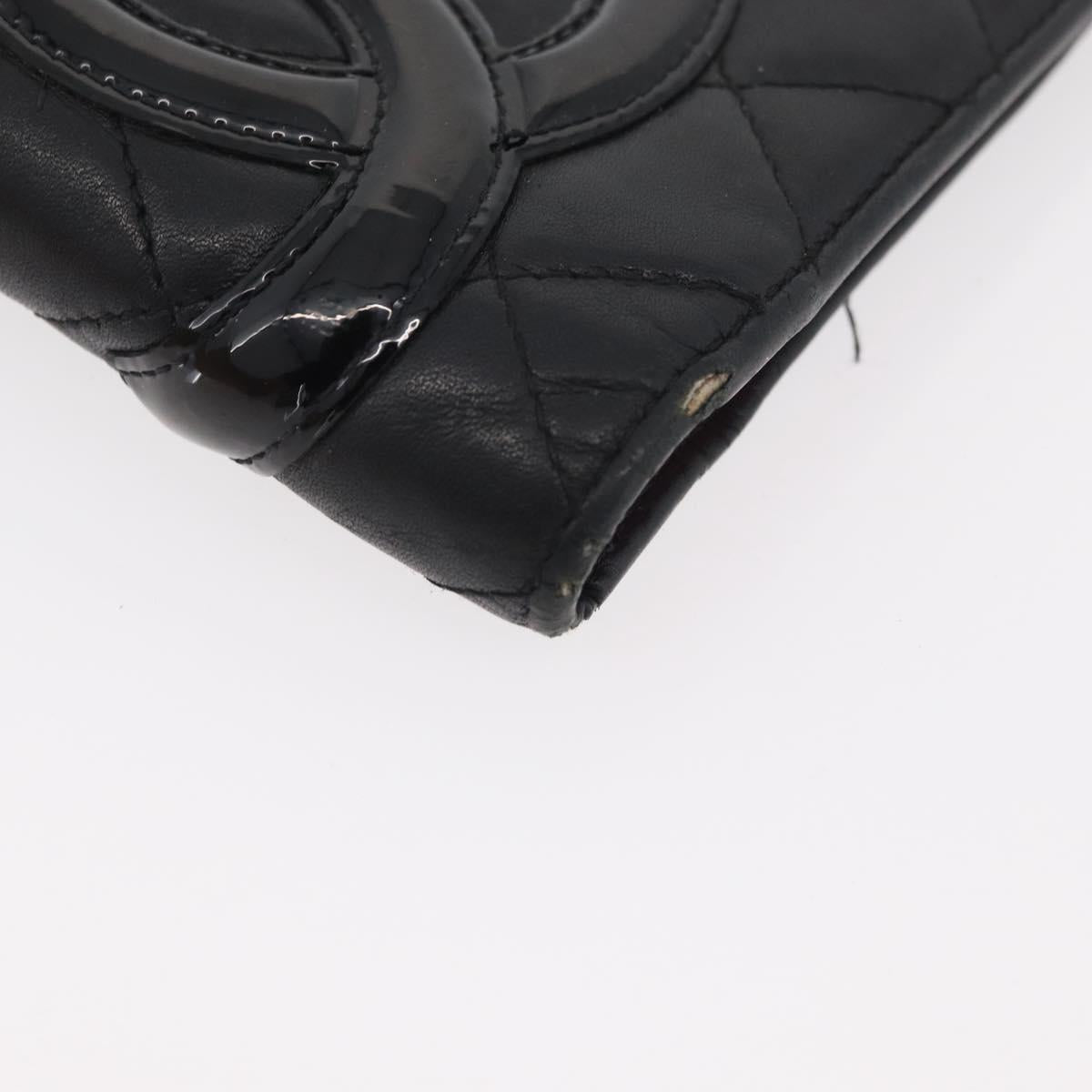 CHANEL Cambon Line Long Wallet Lamb Skin Black CC Auth 176412