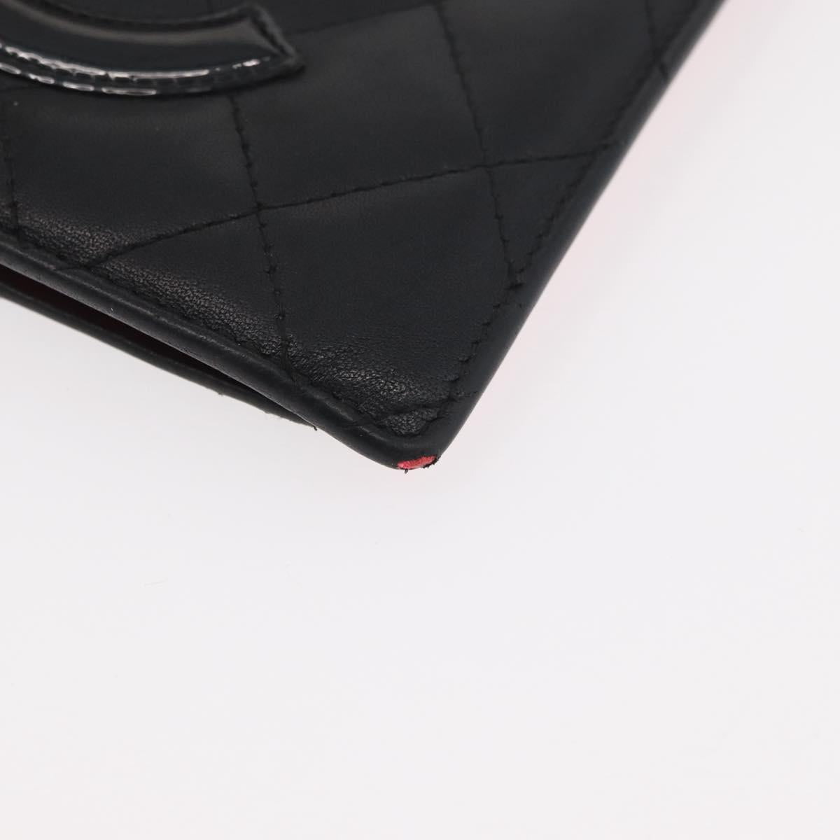 CHANEL Cambon Line Long Wallet Lamb Skin Black CC Auth 176412