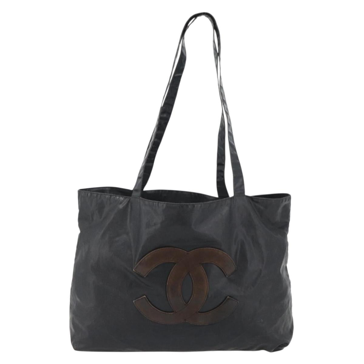 CHANEL Tote Bag Coated Canvas Black CC Auth 176418