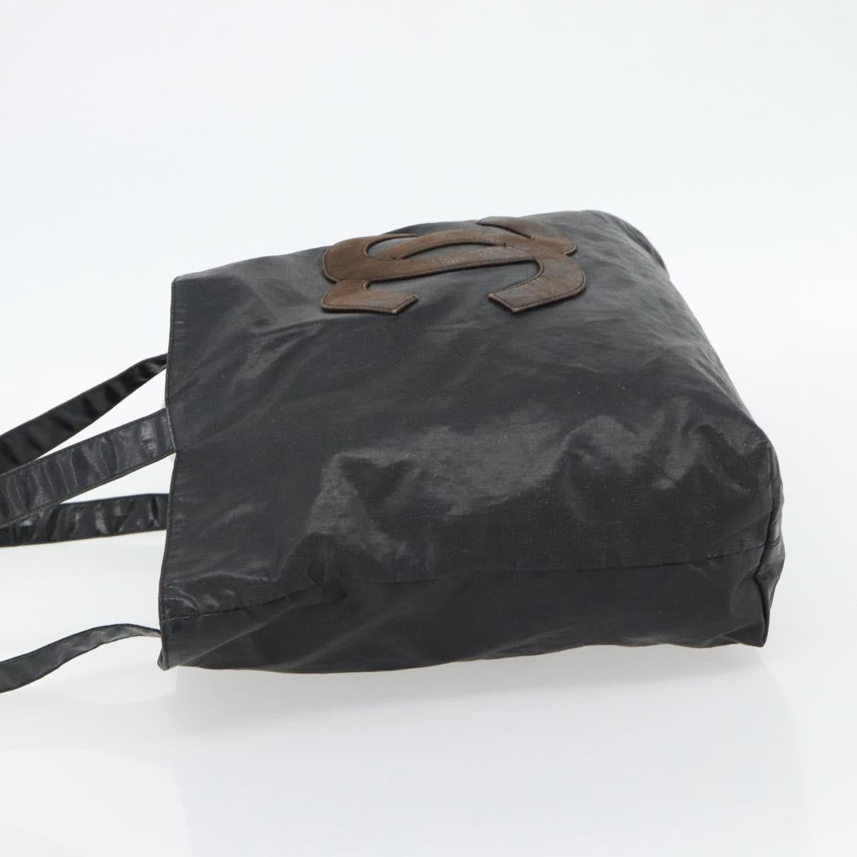 CHANEL Tote Bag Coated Canvas Black CC Auth 176418
