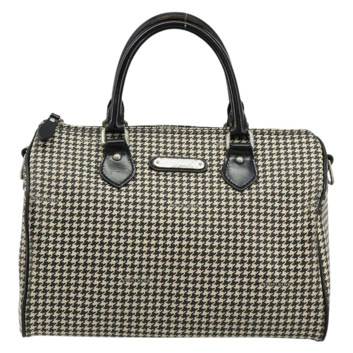 Polo Ralph Lauren Hand Bag Leather PVC Black Silver Auth 176420A
