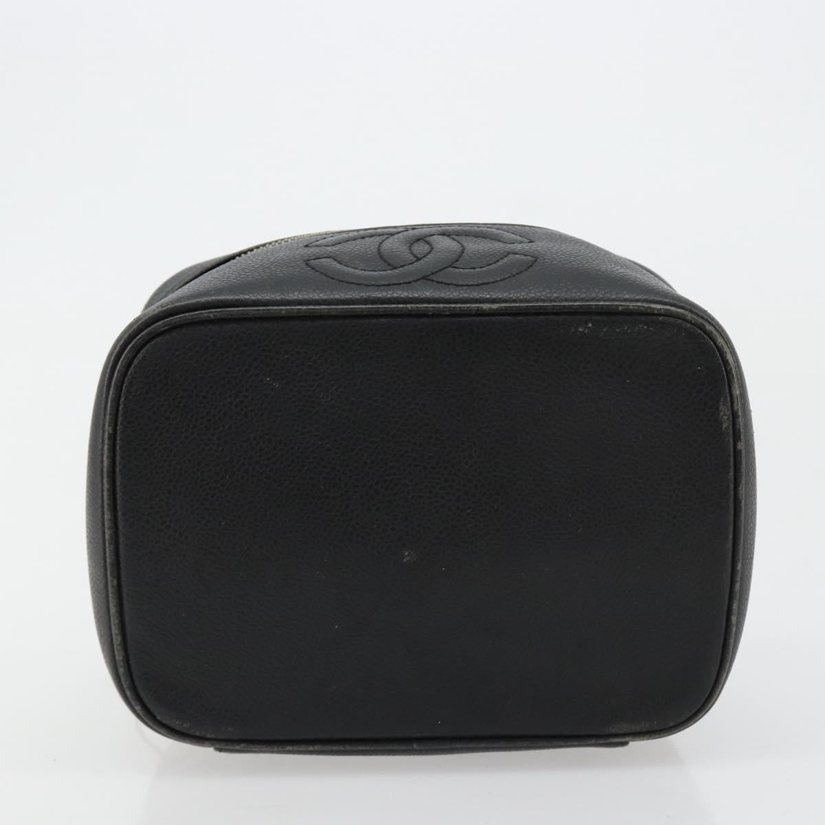 CHANEL Vanity Hand Bag Caviar Skin Black Gold CC Auth 176421