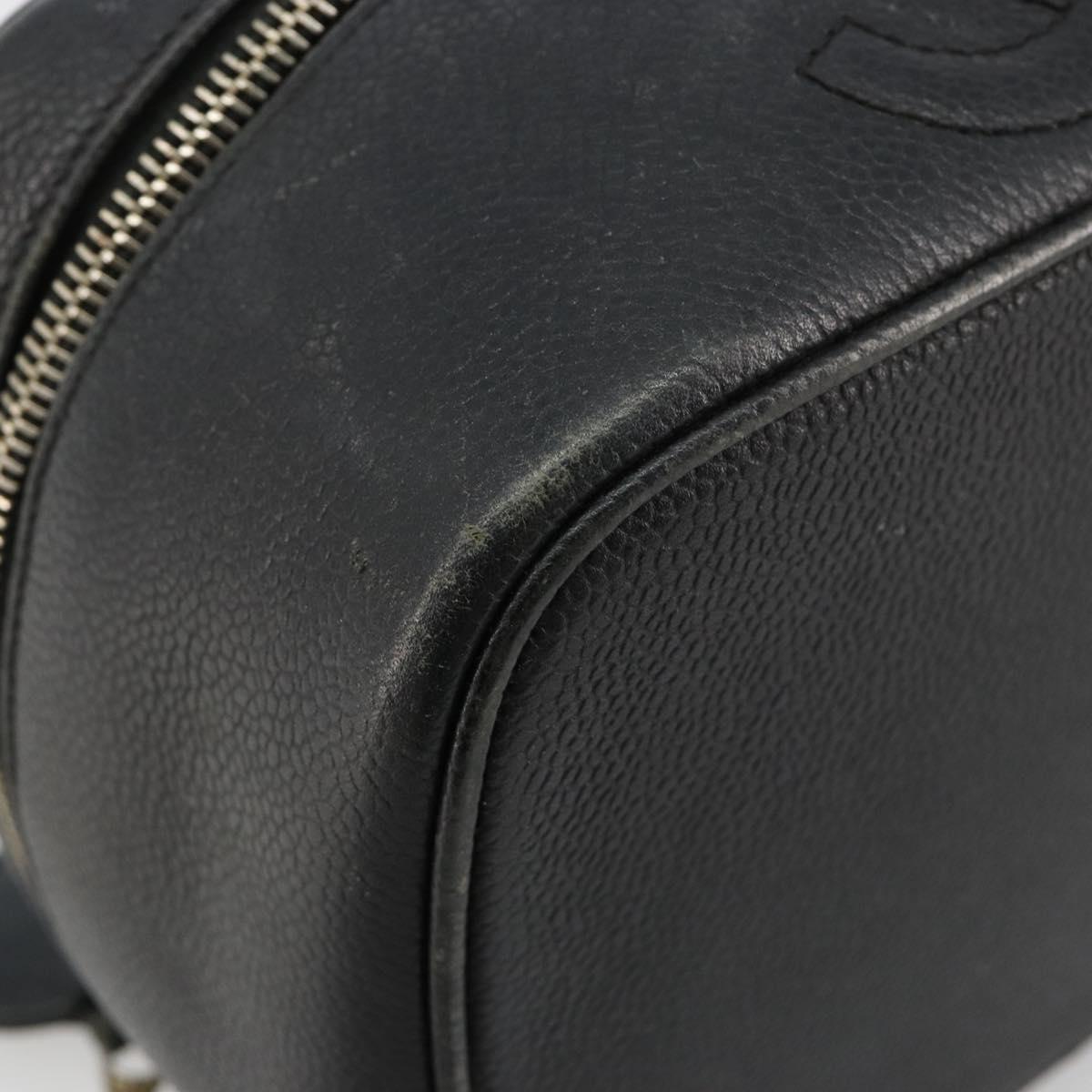CHANEL Vanity Hand Bag Caviar Skin Black Gold CC Auth 176421