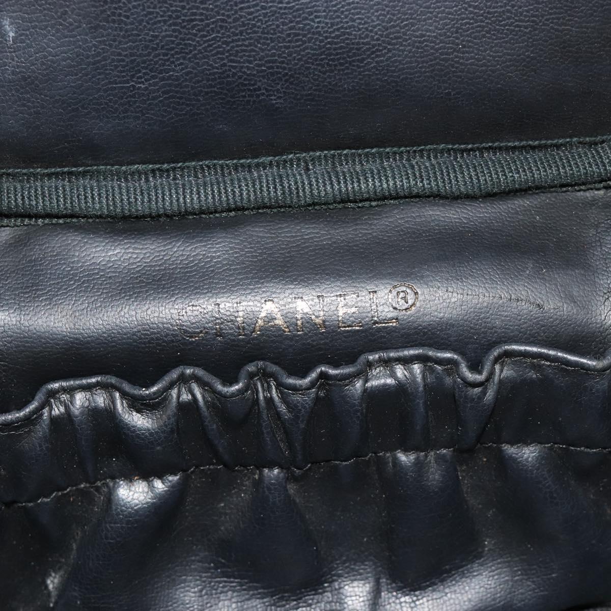CHANEL Vanity Hand Bag Caviar Skin Black Gold CC Auth 176421