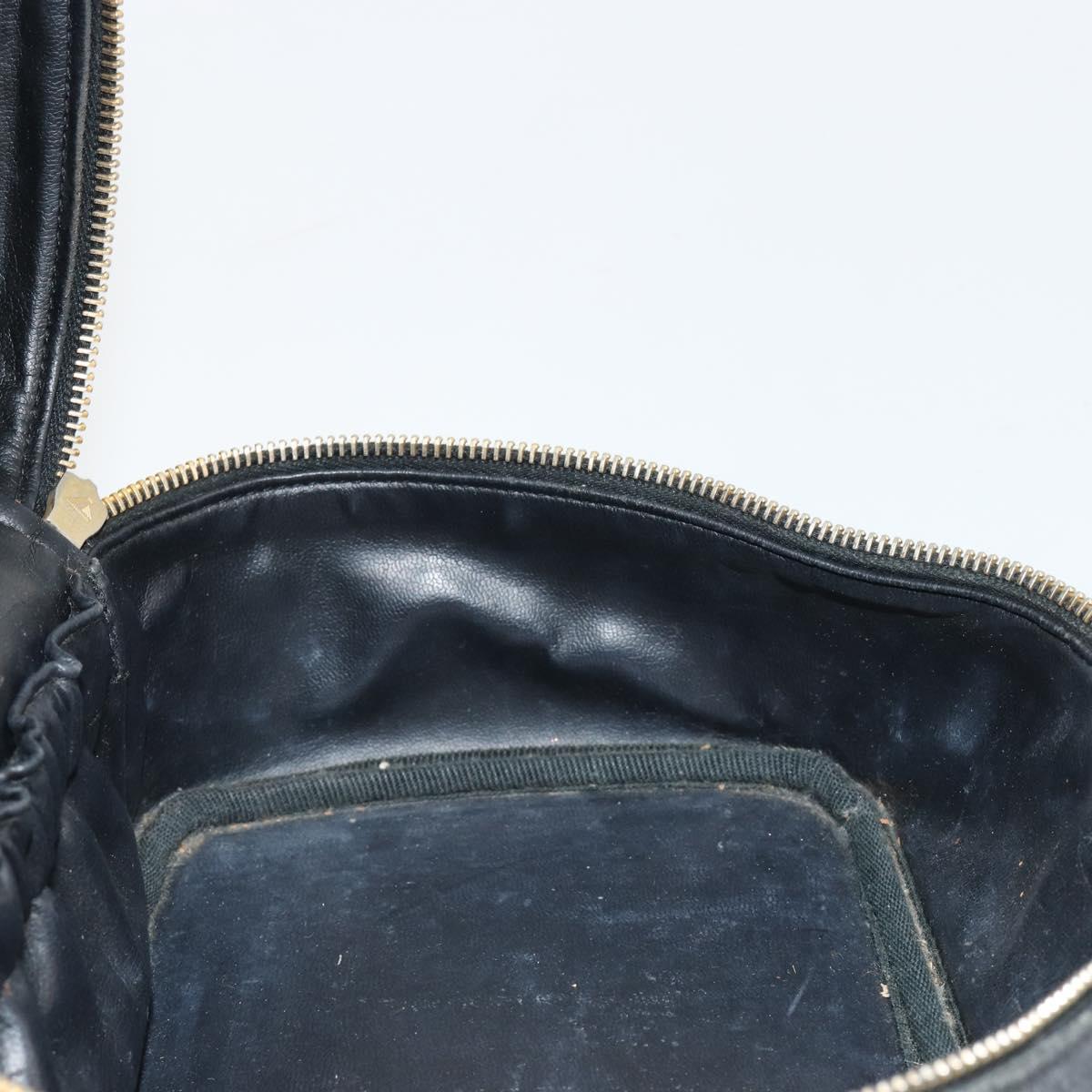CHANEL Vanity Hand Bag Caviar Skin Black Gold CC Auth 176421
