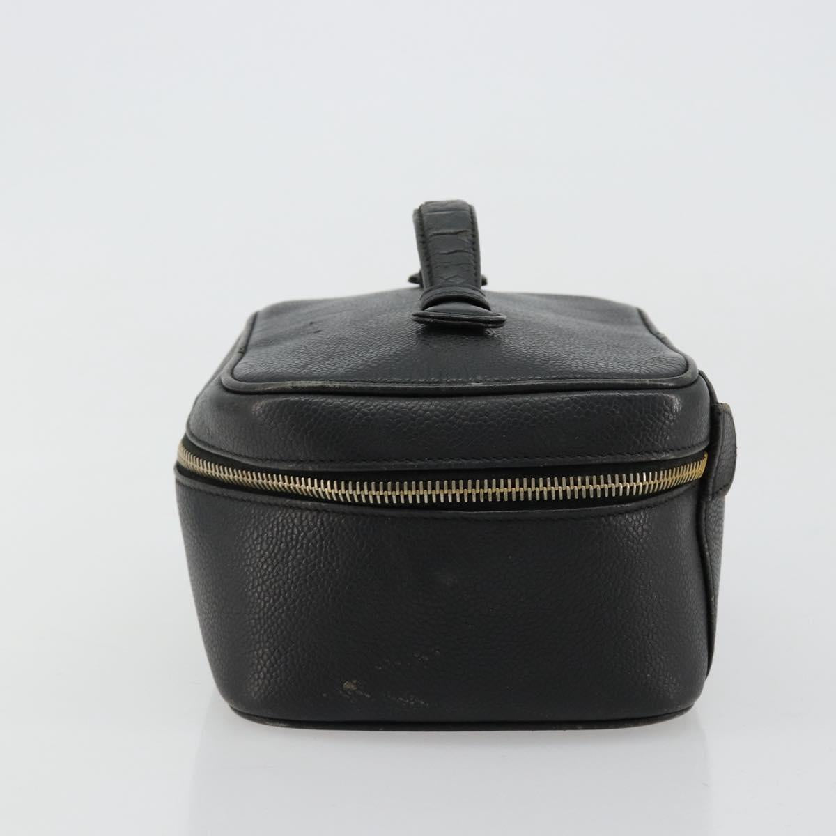 CHANEL Vanity Hand Bag Caviar Skin Black Gold CC Auth 176421