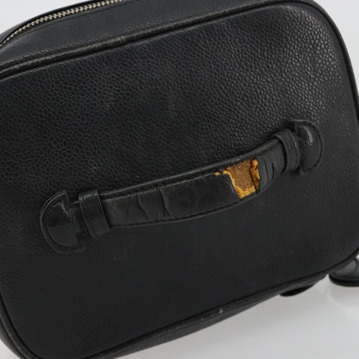 CHANEL Vanity Hand Bag Caviar Skin Black Gold CC Auth 176421