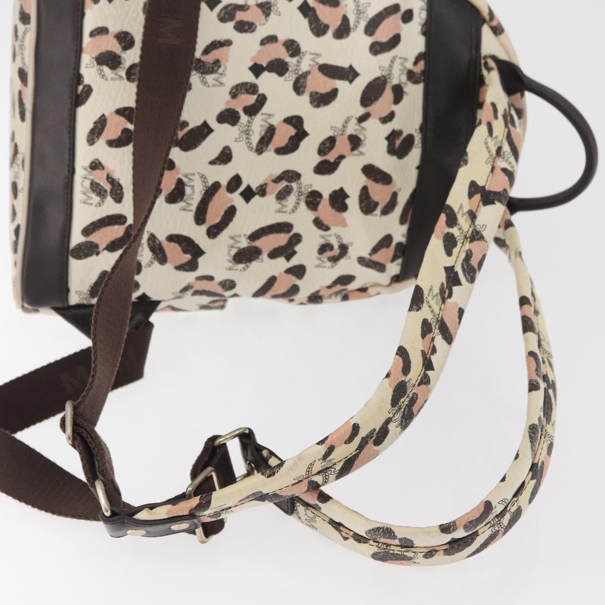 MCM Vicetos Logogram Backpack PVC Leather Ivory Gold Auth 176436