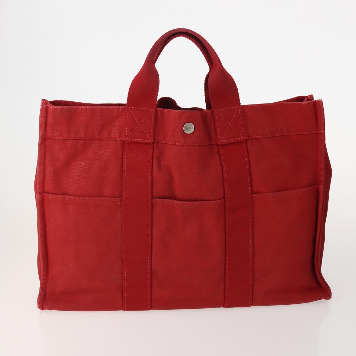HERMES Fourre Tout Hand Bag Cotton 4 Set White Black Red Auth 176443