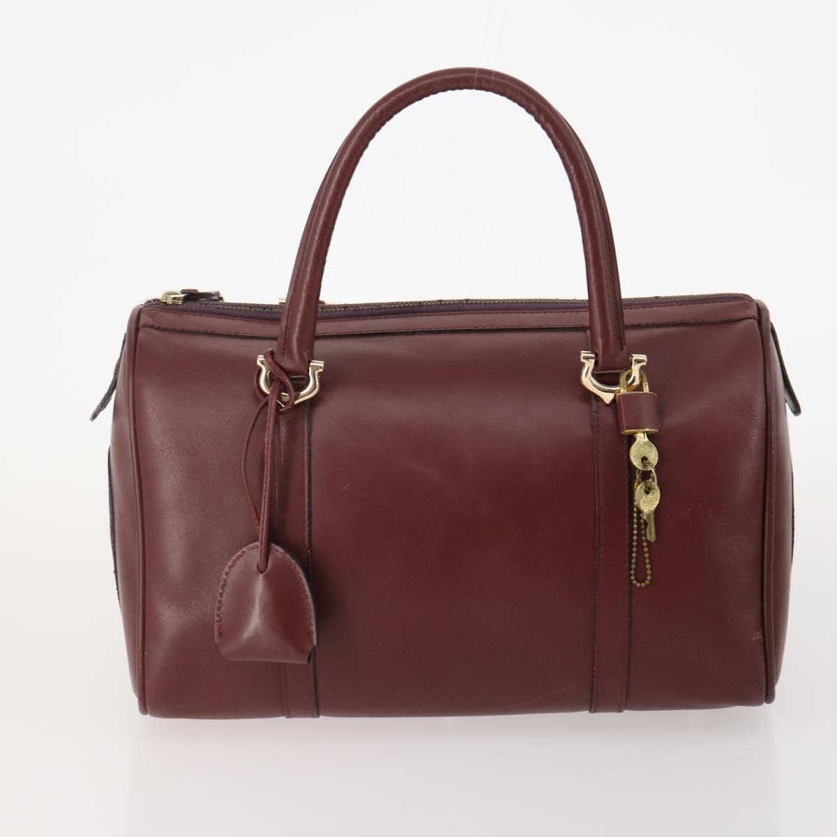 CARTIER Must Line Hand Bag Leather 4 Set Bordeaux Black Auth 176449