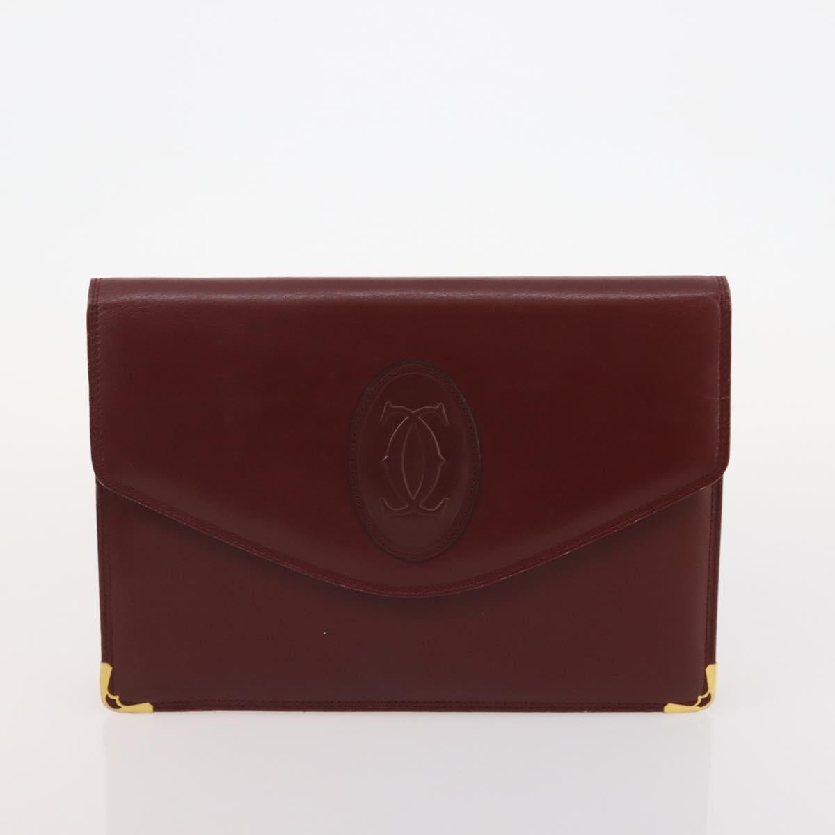 CARTIER Must Line Hand Bag Leather 4 Set Bordeaux Black Auth 176449