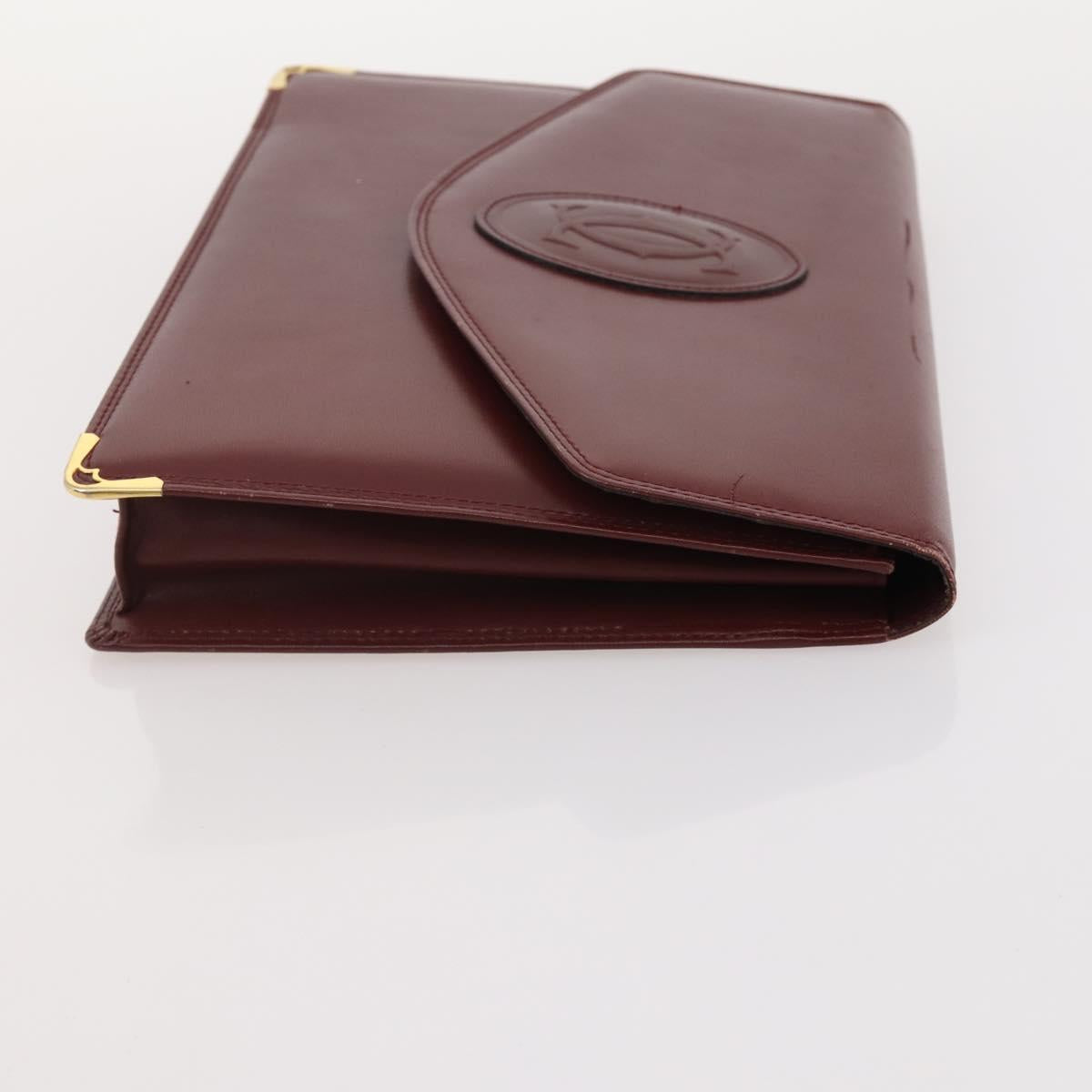 CARTIER Must Line Hand Bag Leather 4 Set Bordeaux Black Auth 176449
