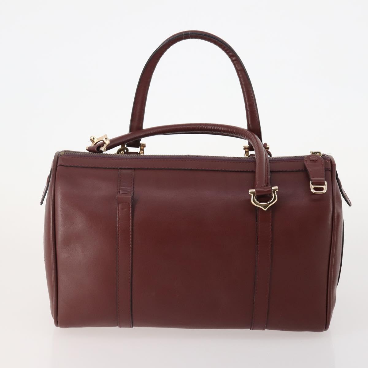 CARTIER Must Line Hand Bag Leather 4 Set Bordeaux Black Auth 176449