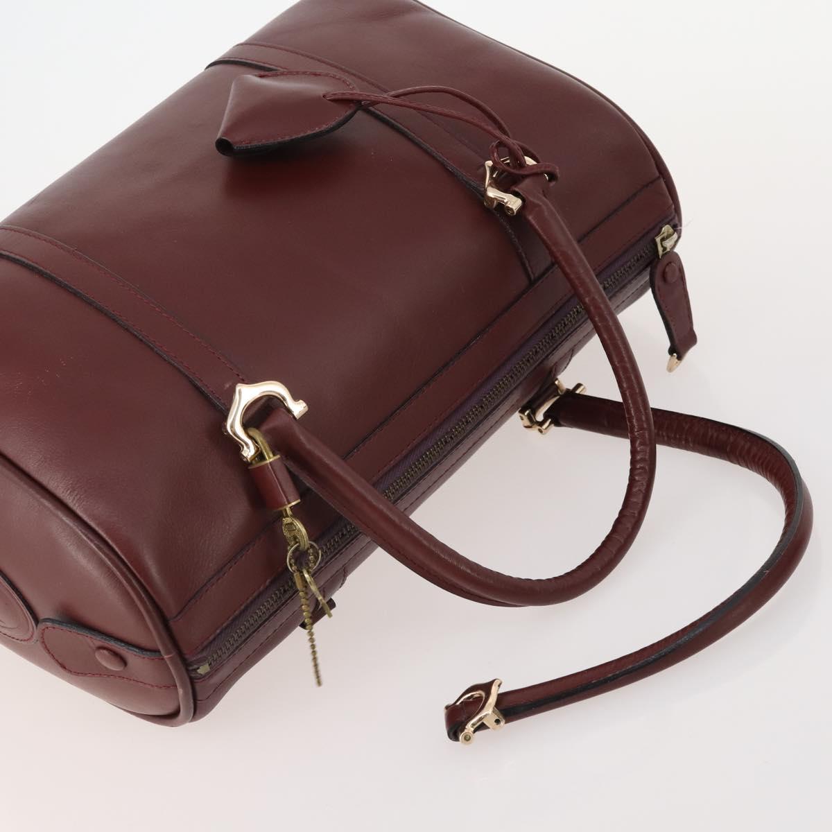 CARTIER Must Line Hand Bag Leather 4 Set Bordeaux Black Auth 176449