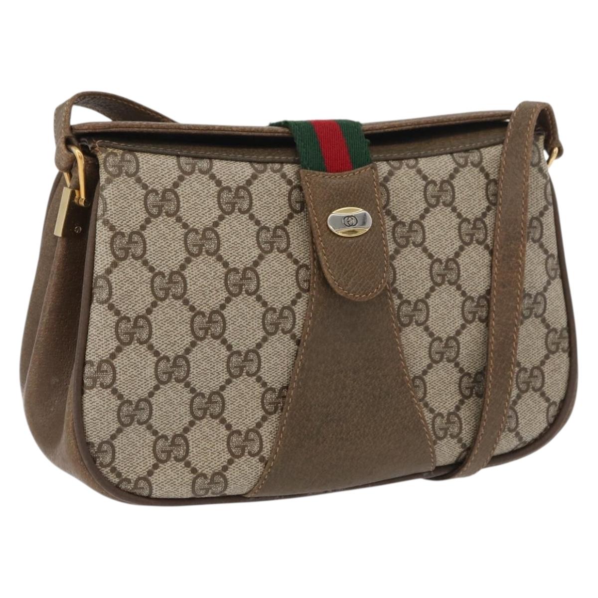 GUCCI GG Supreme Web Sherry Line Bag PVC Beige Gold 10 02 024 Auth 176473