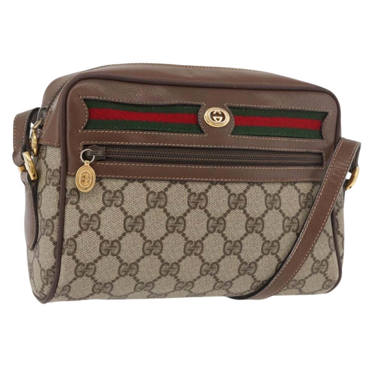 GUCCI GG Supreme Web Sherry Line Bag PVC Beige Gold 001 44 6655 Auth 176474
