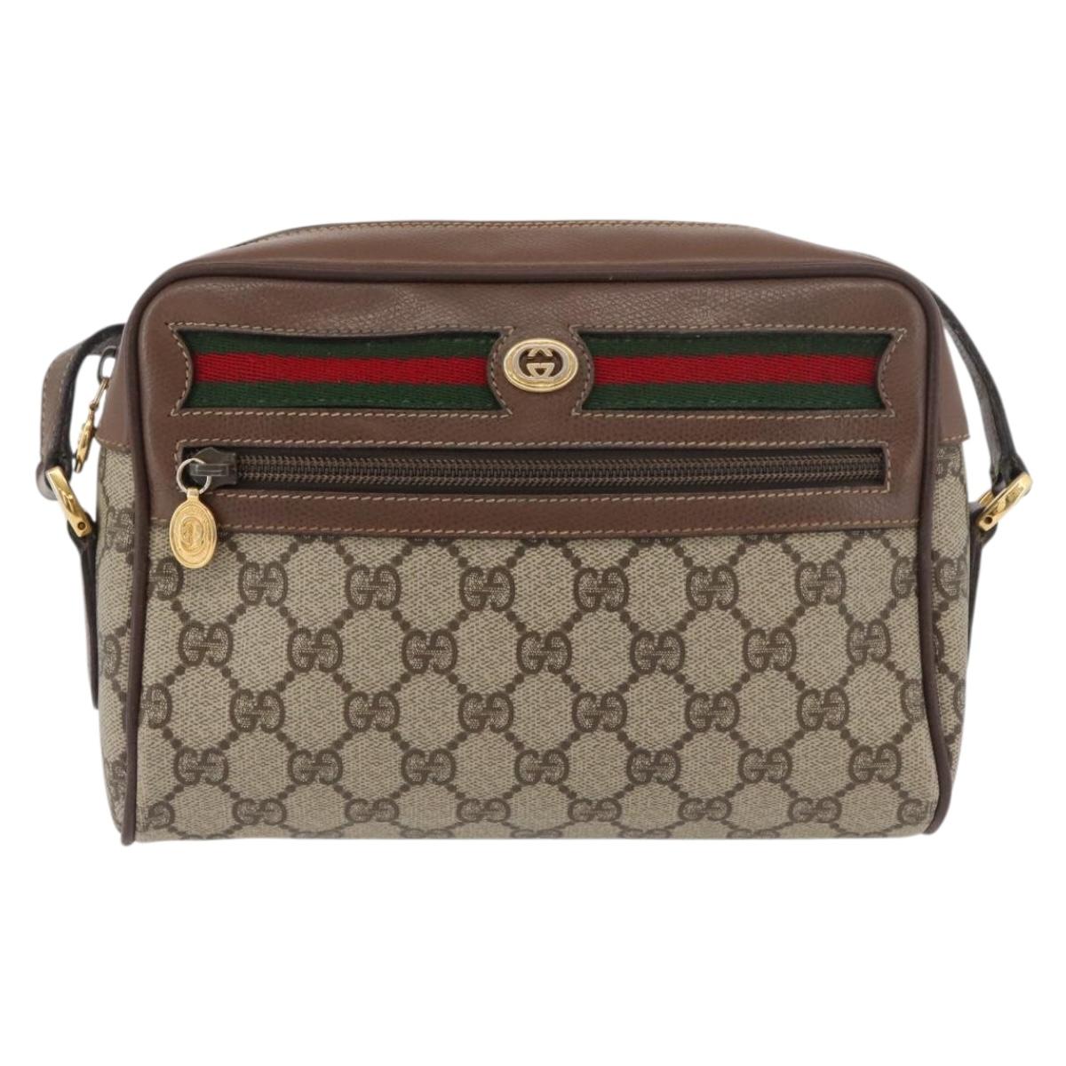GUCCI GG Supreme Web Sherry Line Bag PVC Beige Gold 001 44 6655 Auth 176474