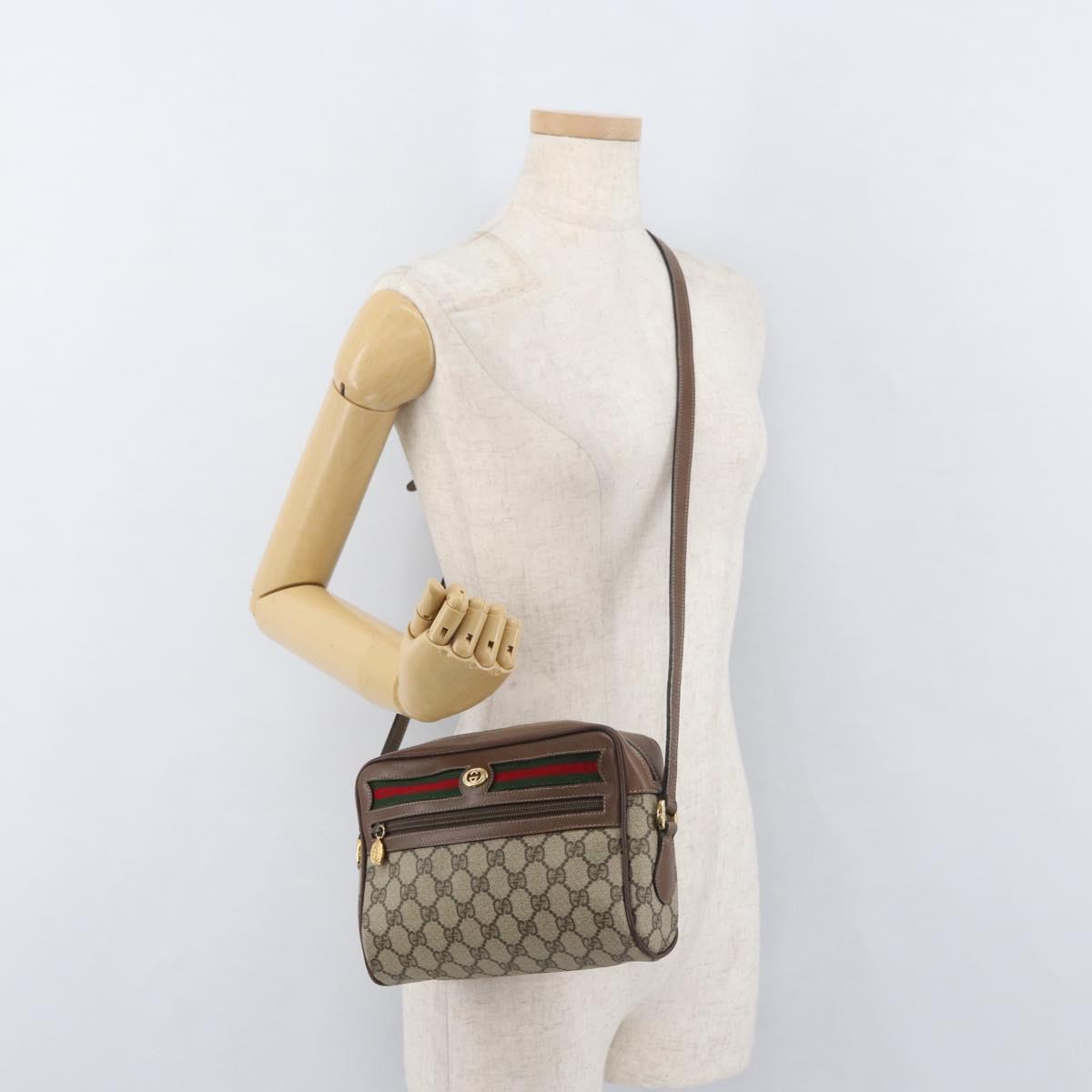 GUCCI GG Supreme Web Sherry Line Bag PVC Beige Gold 001 44 6655 Auth 176474