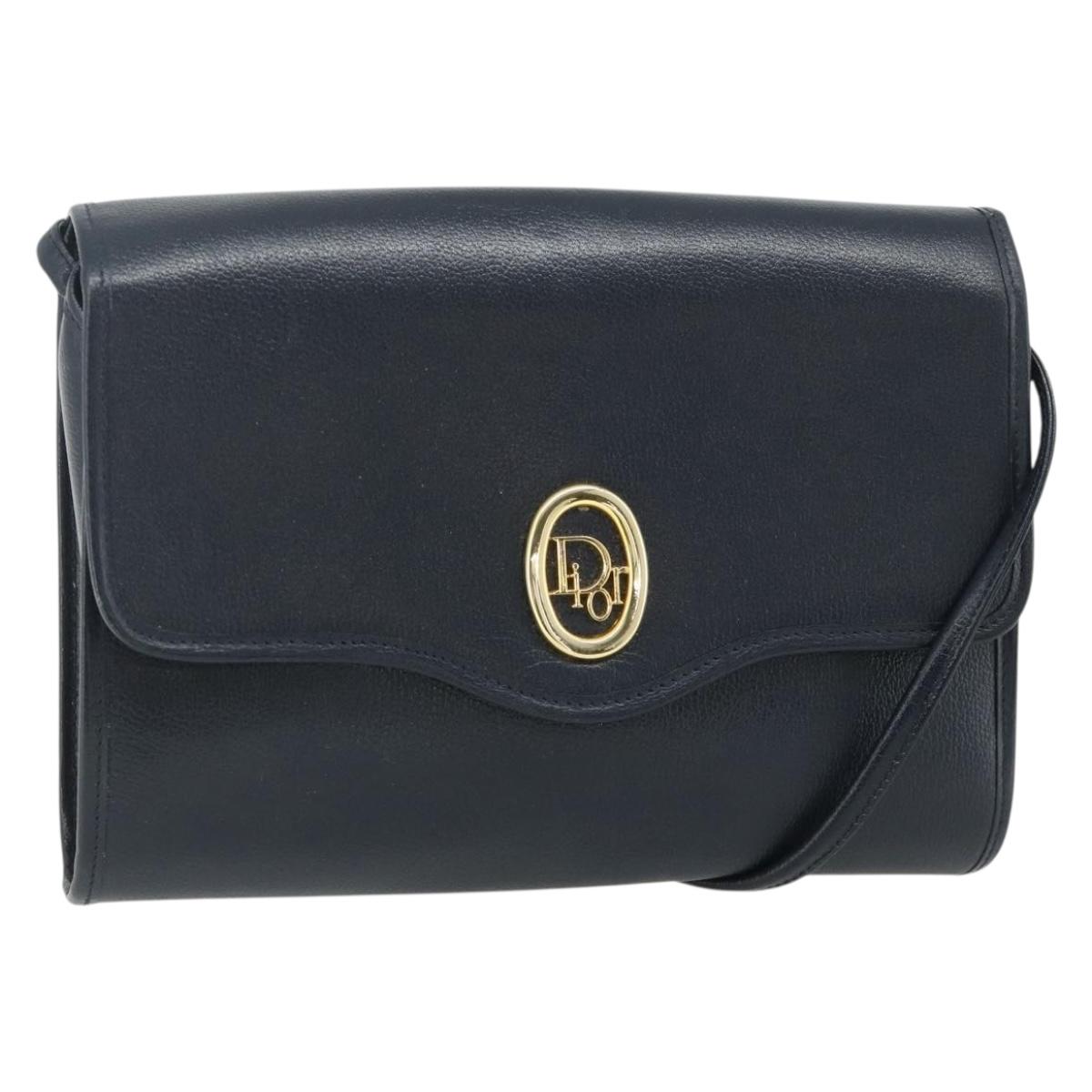 Christian Dior Shoulder Bag Leather Navy Gold Auth 176481