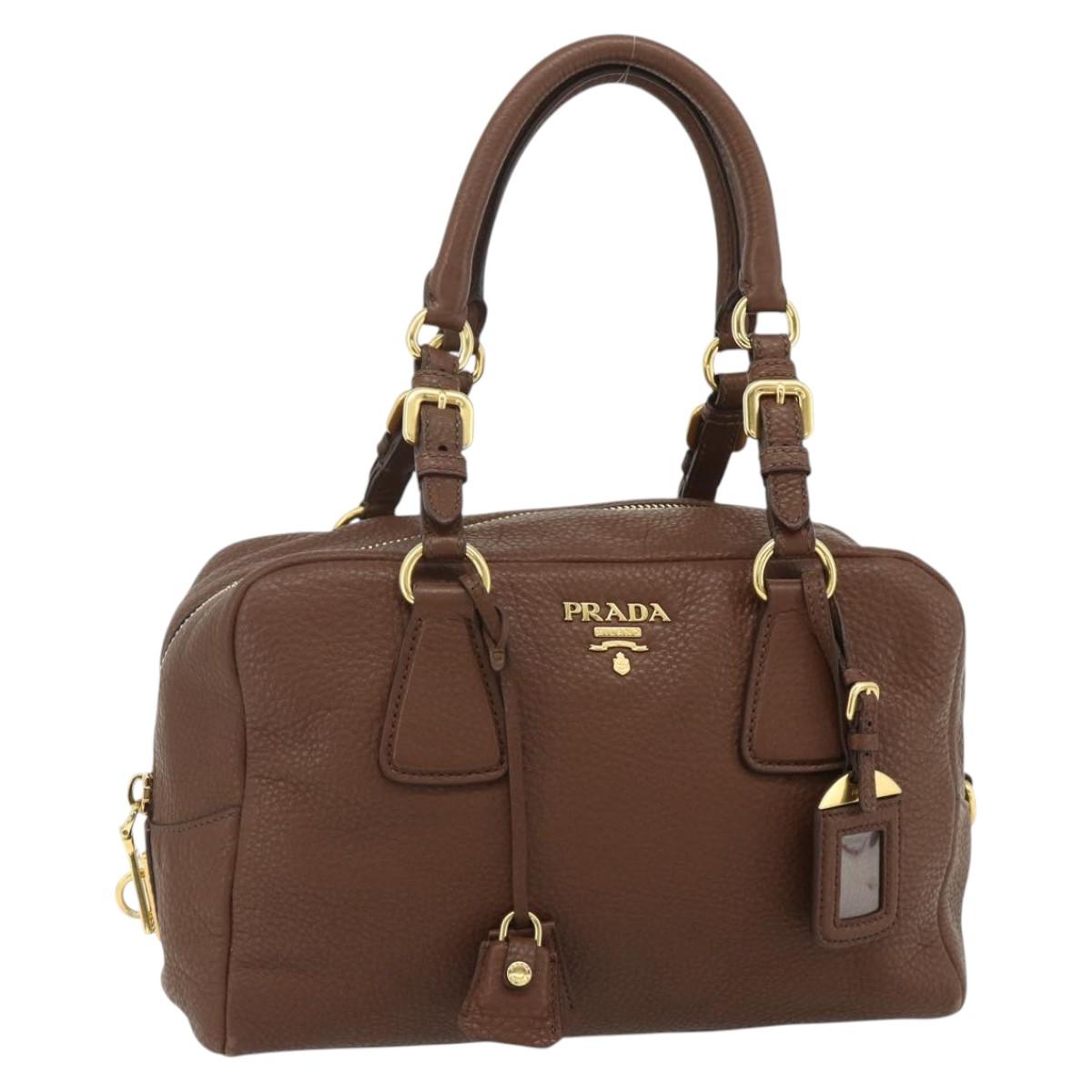 PRADA Shoulder Bag Leather Brown Gold Auth 176483V