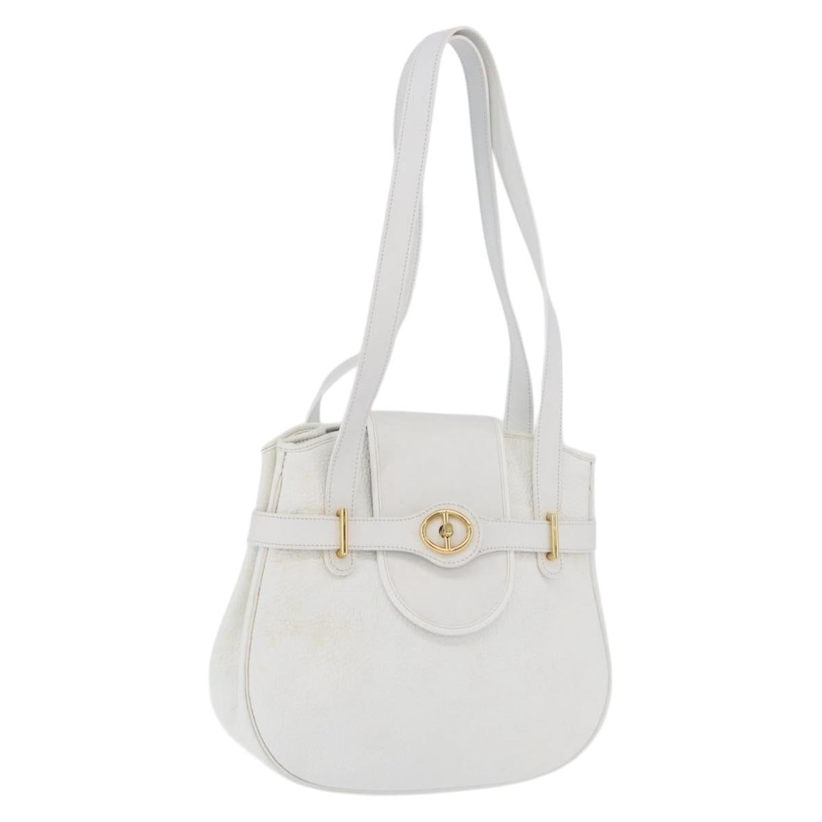 Christian Dior Shoulder Bag Leather White Gold Auth 176489
