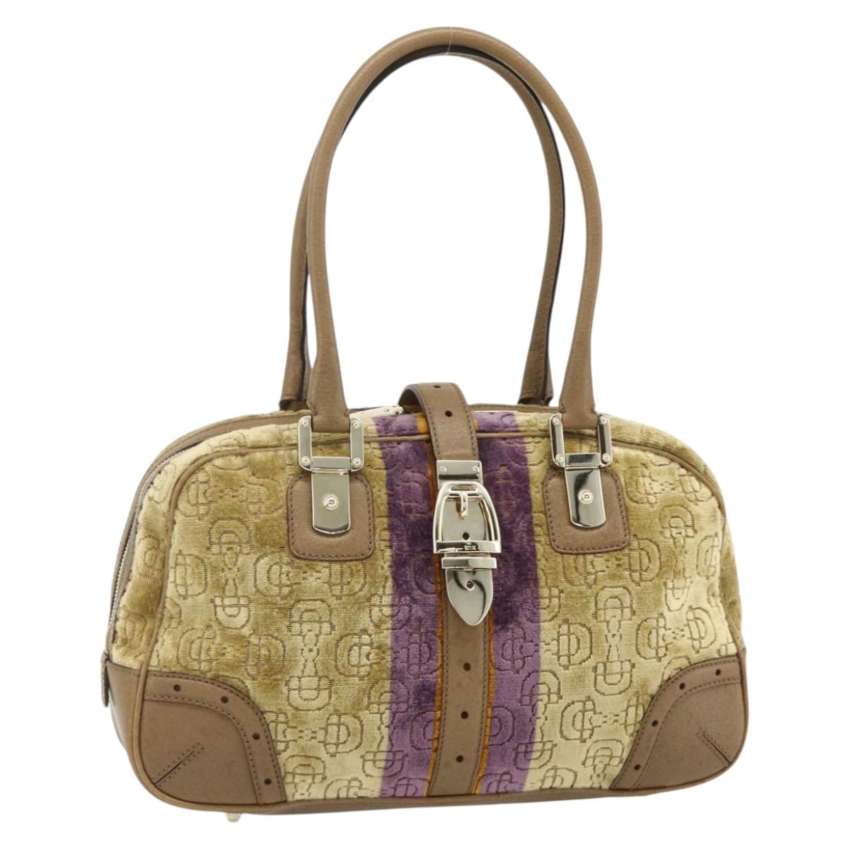 GUCCI Horsebit Boston Bag Velor Gold Beige 145770 Auth 176490V