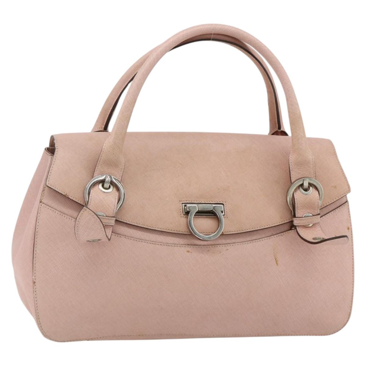 Salvatore Ferragamo Gancini Hand Bag Leather Pink Silver Auth 176491