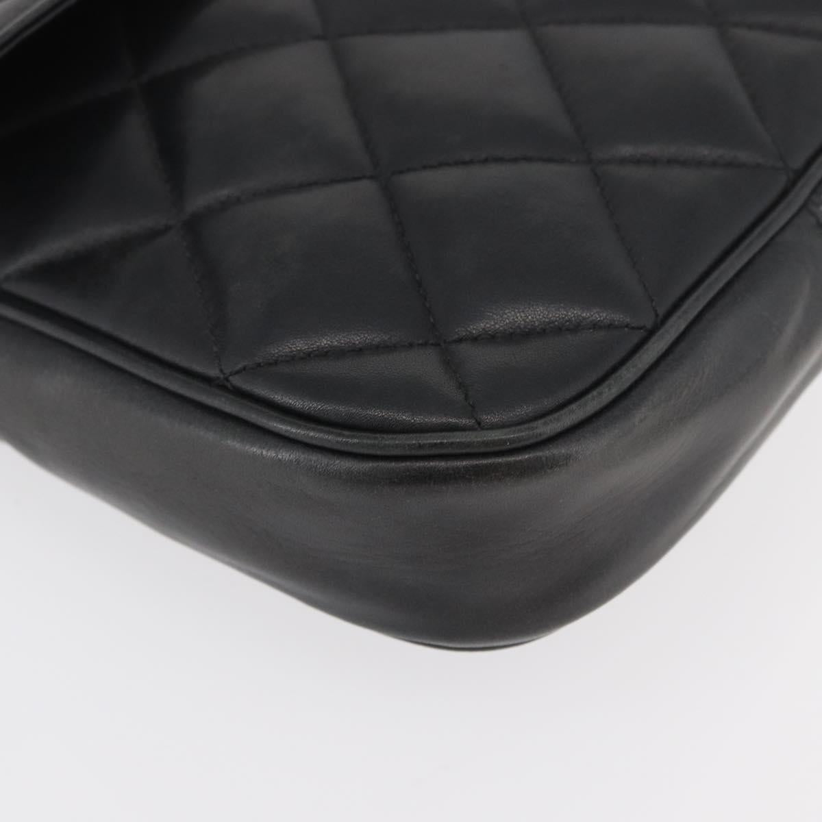 CHANEL Matelasse Chain Shoulder Bag Lamb Skin Black Gold CC Auth 176495