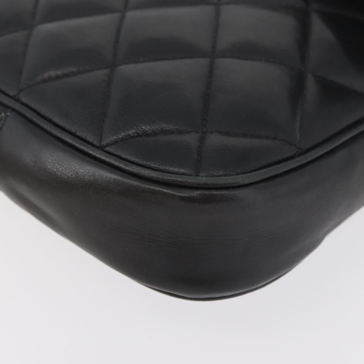 CHANEL Matelasse Chain Shoulder Bag Lamb Skin Black Gold CC Auth 176495