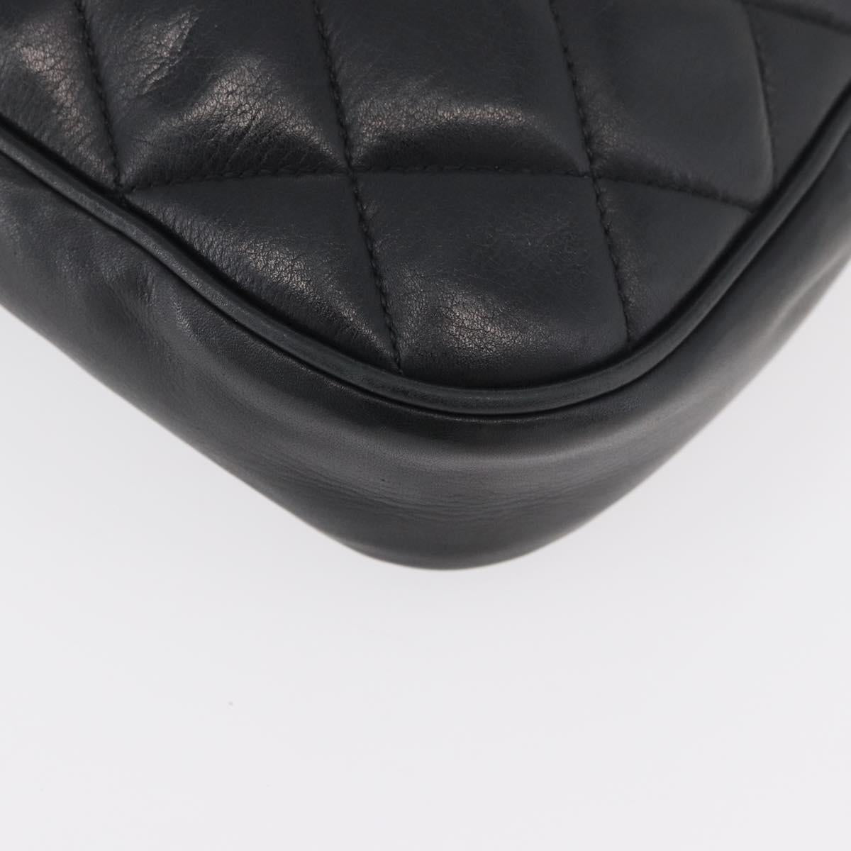 CHANEL Matelasse Chain Shoulder Bag Lamb Skin Black Gold CC Auth 176495