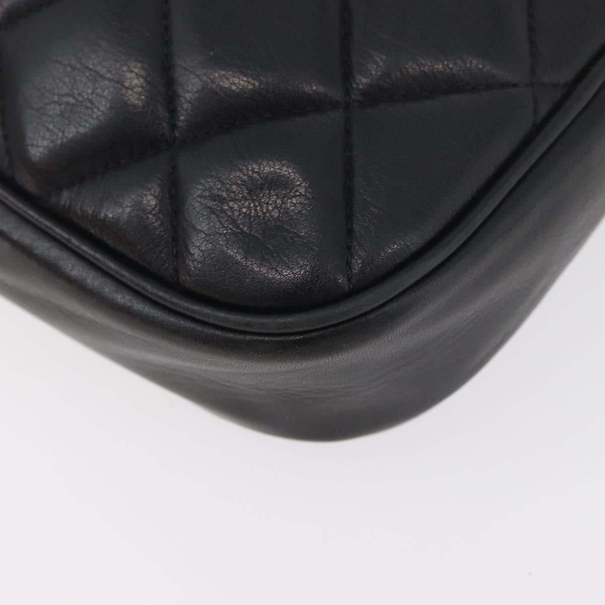 CHANEL Matelasse Chain Shoulder Bag Lamb Skin Black Gold CC Auth 176495