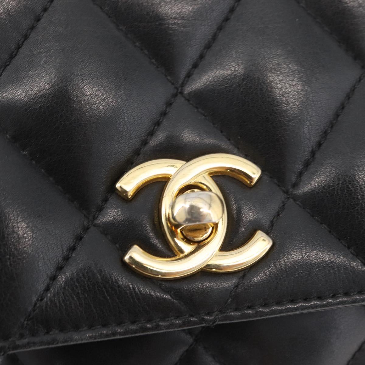 CHANEL Matelasse Chain Shoulder Bag Lamb Skin Black Gold CC Auth 176495