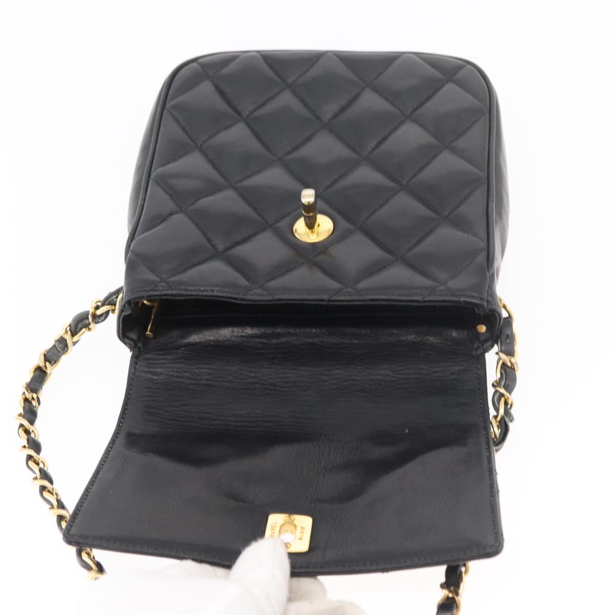 CHANEL Matelasse Chain Shoulder Bag Lamb Skin Black Gold CC Auth 176495