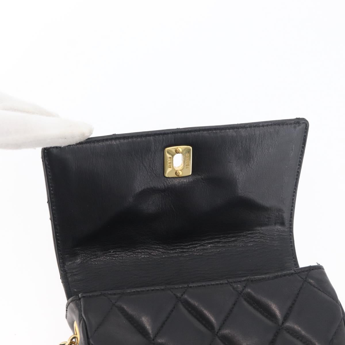 CHANEL Matelasse Chain Shoulder Bag Lamb Skin Black Gold CC Auth 176495