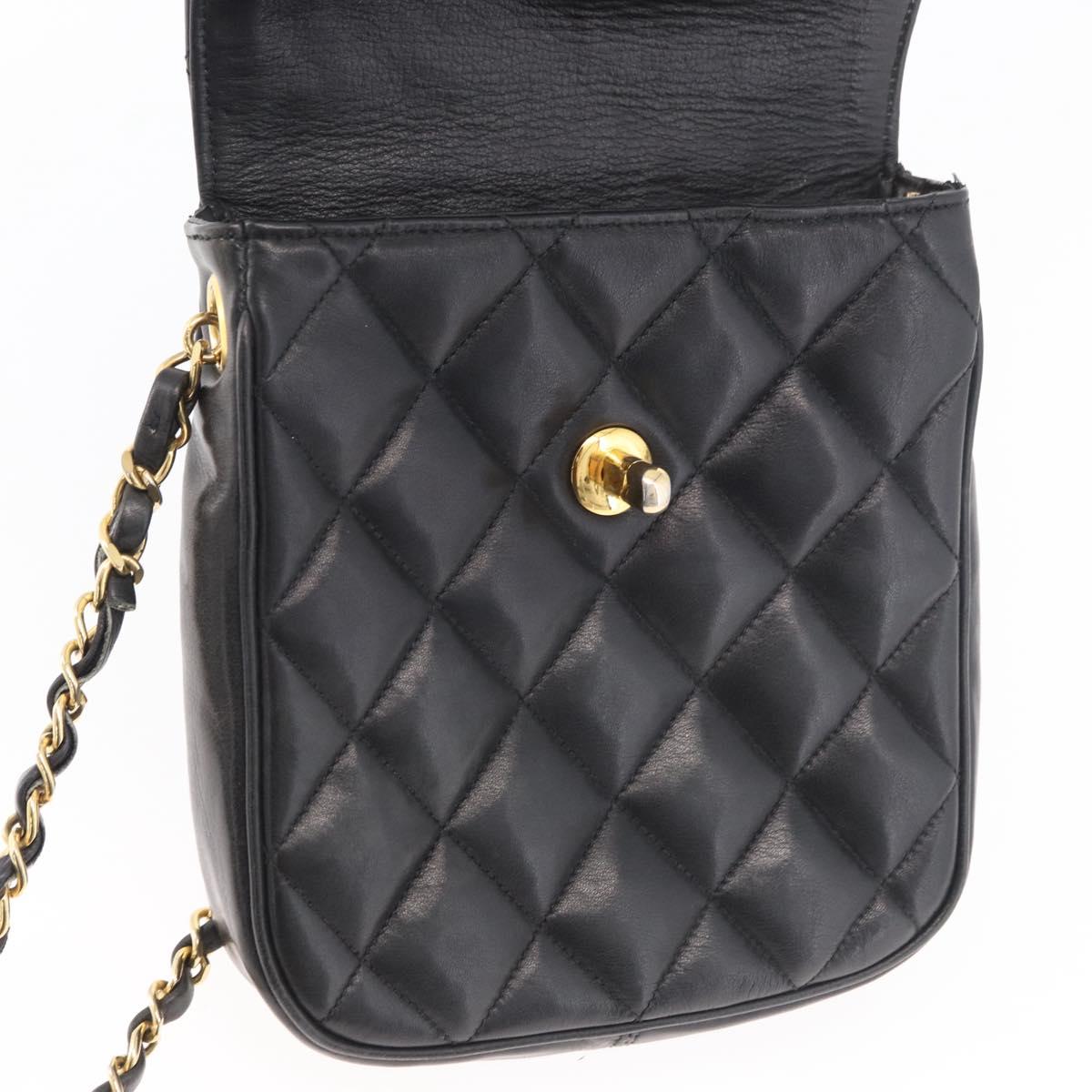 CHANEL Matelasse Chain Shoulder Bag Lamb Skin Black Gold CC Auth 176495
