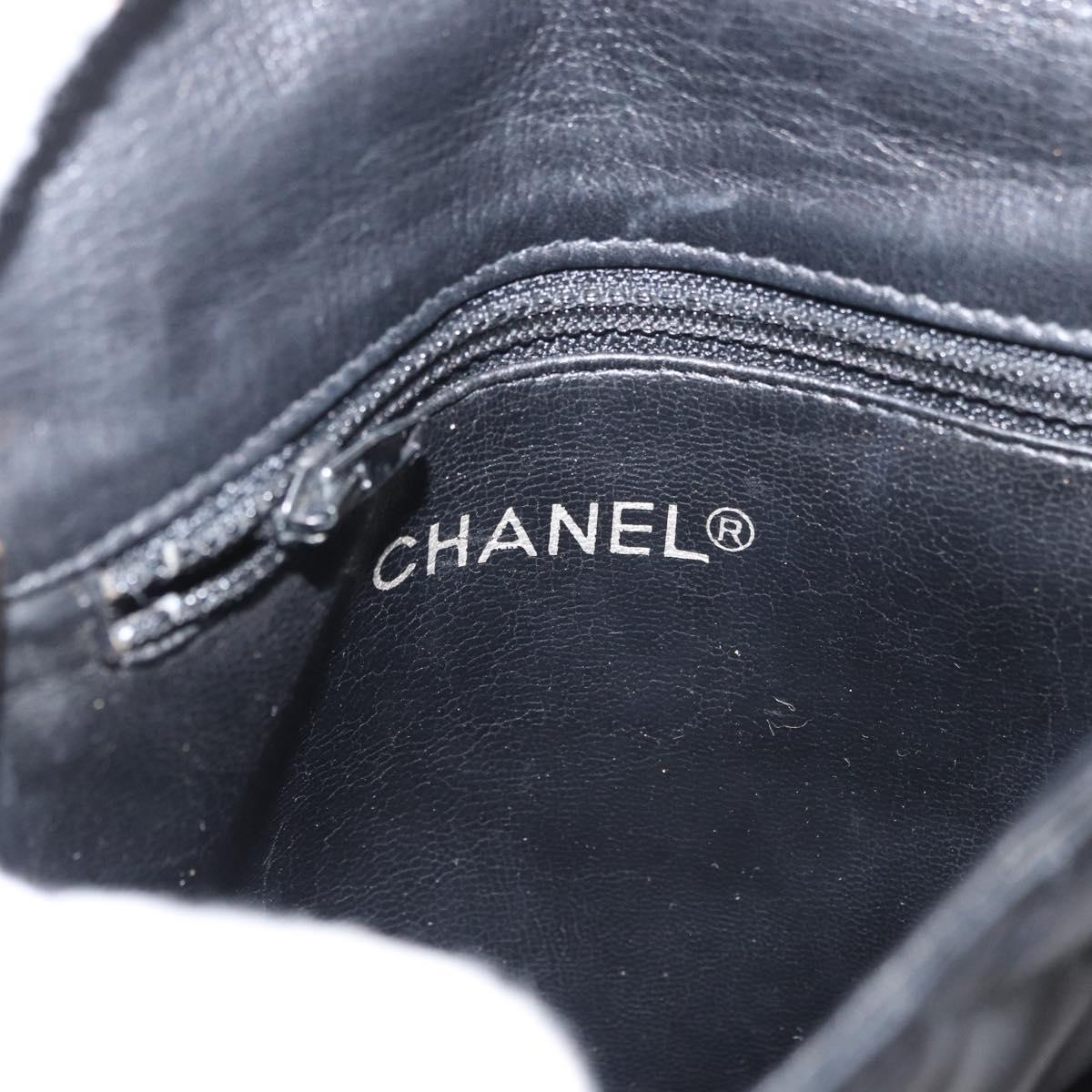 CHANEL Matelasse Chain Shoulder Bag Lamb Skin Black Gold CC Auth 176495
